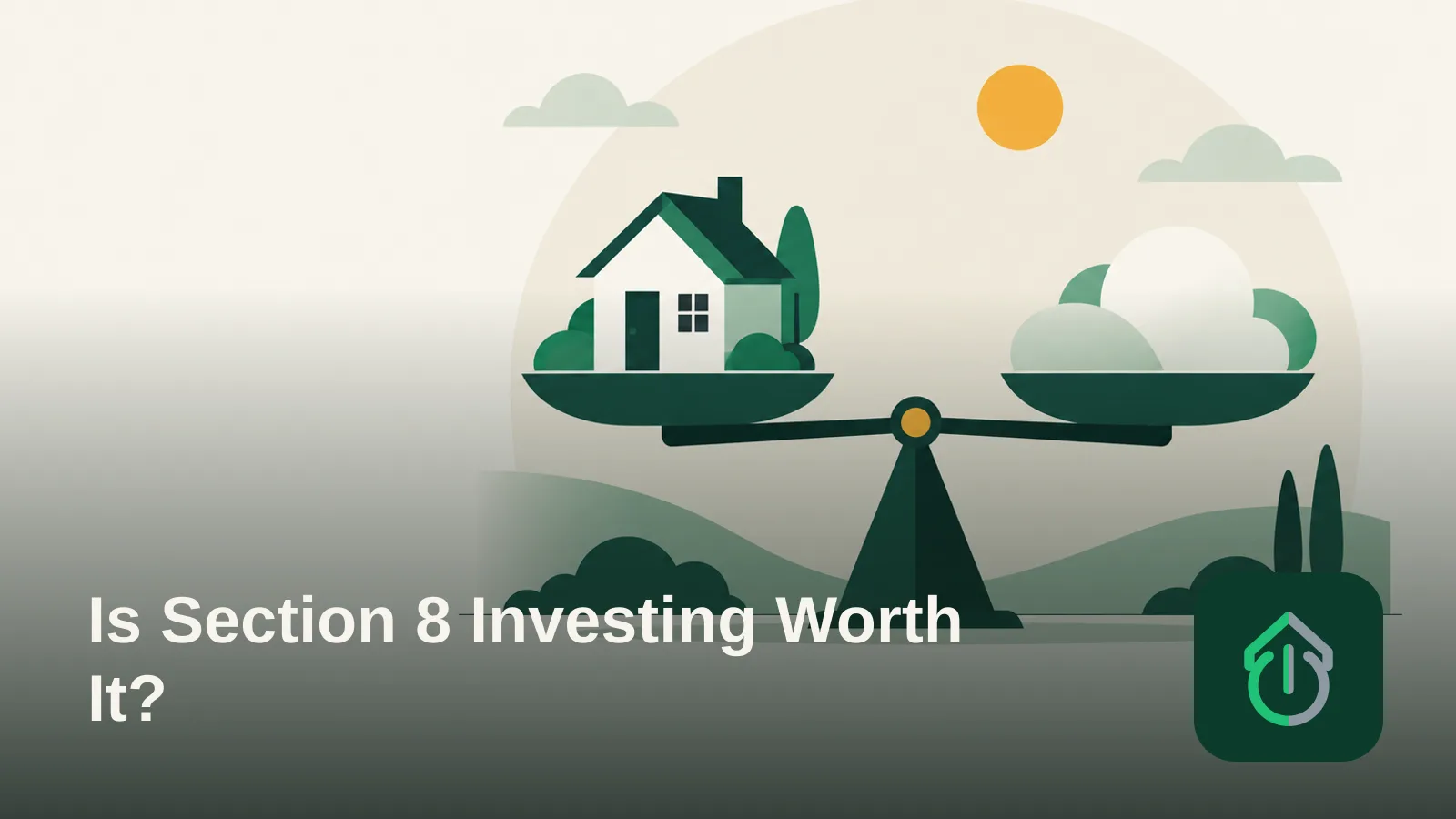 An illustration of a small house balanced on a scale against an abstract cloud shape, symbolizing weighing the trade-offs of a rental decision.